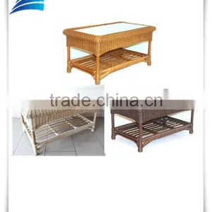 Modern Rattan Wicker Coffee Rectangular Table W/ Glass Top thumbnail-1