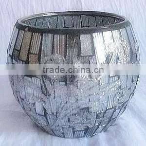 Good Quality Silver Mirror Mosaic Candle Holder thumbnail-2