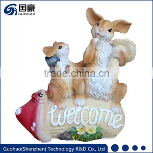 Impressive Resin Bunny Welcome Sign Garden Statues thumbnail-1