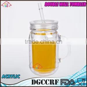 NBRSC Double Wall Insulated Plastic Jar Tumbler Mug With Striped Straws thumbnail-1