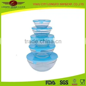 5PCS Cheap Round Glass Salad Ice Bowl Set WIth Lid thumbnail-1