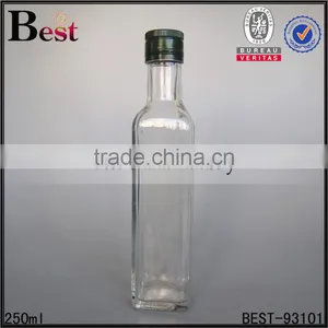 250ml 500ml Clear Empty Aluminum Cap Square Marasca Glass Bottle Olive Oil Bottle Cooking Oil Screen Printing Wholesale thumbnail-1