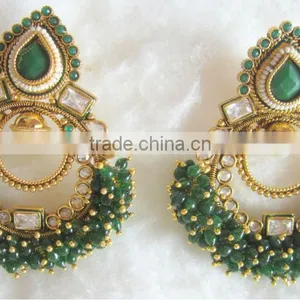 Beads Polki Chand Bali Gold Tone Dangler EARRINGS1 thumbnail-5