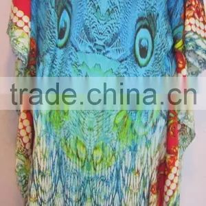 DIGITAL Print Crepe Crystal Embellished Kaftan CAFTAN Tunic Poncho Blouse thumbnail-4