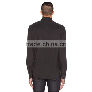 2015 European Style Trendy High Collar Plain Black Mens Italian Shirts thumbnail-3