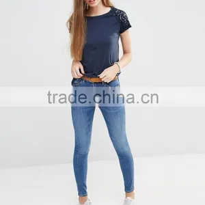 2016 Wholesale Women t Shirt Blank Cotton t and Model Shirt With Lace Sleeve thumbnail-4