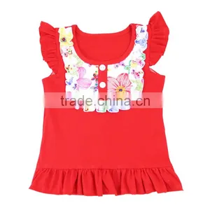 Best Selling Assorted Color Breathable Summer Design 100% Cotton Printed Baby Tops/ Girl Shirts thumbnail-1