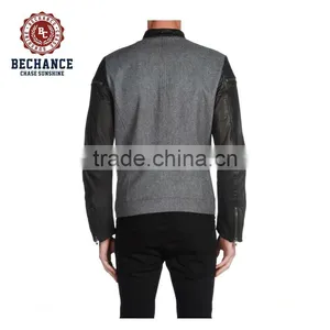 AB3204 Men New Design Leather Sleeves Wool Jackets thumbnail-3