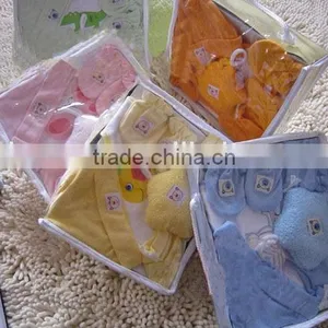 OEM or Stocked ,7PCS/SET Baby Bibs Set,Mesh Bag Baby Baby Bibs Set,100%cotton Bib Set ,baby Hat Gift Set thumbnail-1