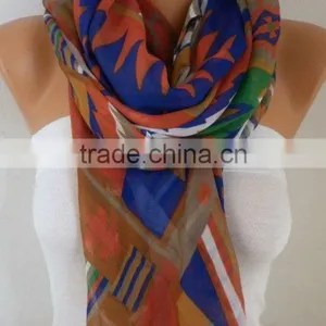 Southwestern Scarf Bohemian Scarf Aztec Scarf Tribal Scarf Shawl Multicolor Cotton Scarf Gift Ideas For Her Women Fashion Access thumbnail-1