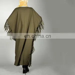 Newest Muslim Women Clothing Moroccan Kaftan Ladies Duabi Abaya Dress Jilbab Islamic Outwear Tassels Cotton thumbnail-4