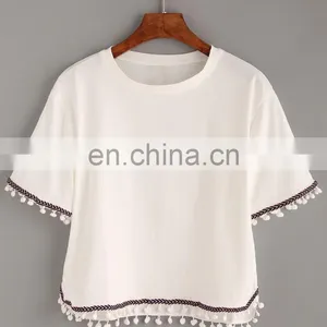 Lastest Clothing Short Sleeve O-neck Crop Top for Women CK013 thumbnail-1