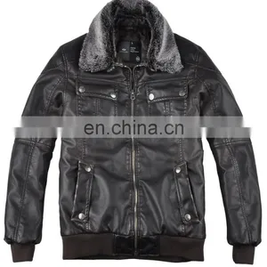 2015 Lastest Fashion Leather Top Grade Fur Collar Coat Men thumbnail-1