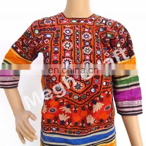 Afghani Mirror Work Dress - Belly Dance Costume Dress- Afghani Embroidered Tunic- Balochi Dress - Kuchi Vintage Tunic thumbnail-5