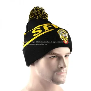 100%Acrylic Cheap Fur POM POM Beanies Knitted Hats thumbnail-3