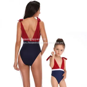 2019 Deep V High Fork Siamese Color Matching Parent-child Swimsuit thumbnail-1