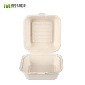 450ml Sugarcane Bagasse Biodegradable 6 Inch Clamshell Hamburg To Go Burger Box Packaging Custom Paper thumbnail-1