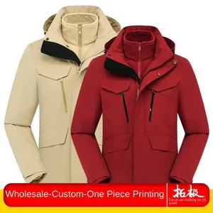 High End Detachable Two-piece Zipper Embroidered Logo Winter Workwear Windproof and Waterproof Three in One Outdoor Hiking Jacket thumbnail-5