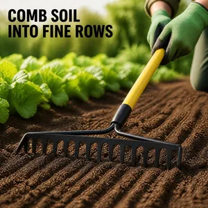 Landscaping Rake 14 Tine Bow Design For Flower Bed Garden Soil Raking Compost Spreading Lawn Edge Maintenance Toolnd thumbnail-4