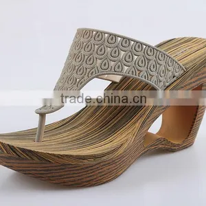 2015 Retro Style Wedges Slippers Waterproof Slippers Wooden Bottom Slippers thumbnail-2