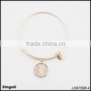 Initial Letter Gold Adjustable Bangle Bracelet thumbnail-1