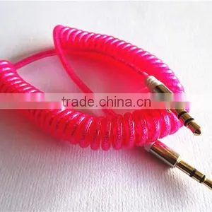 Wholesale Fashionable Flexible Dc3.5m to Dc3.5m Spiral Metal Transperant Cable Extend Stereo Audio Aux Cable thumbnail-1