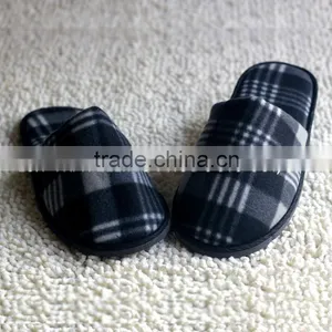 Mens Classic Grid Nap Fabric Closed Toe Hotel SPA Indoor Slippers thumbnail-1
