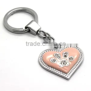 Heart Shaped Pink Enamel Keychain With Stones thumbnail-3