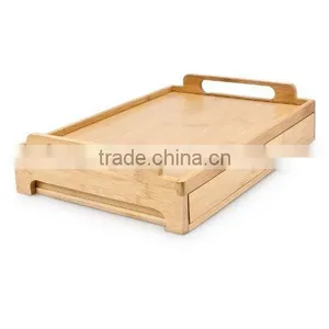 New Design Home Kitchen Square Bamboo Serving Tray With Handle Hot Sale Food Serving Tray With Drawer thumbnail-2