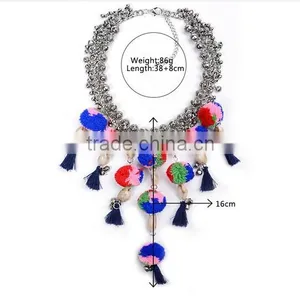 New Design Ethnic Bohemia Gypsy Exaggerate Colorful Ball Statement Necklace thumbnail-2