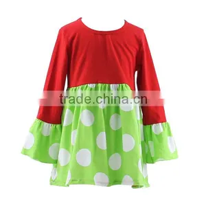 Long Sleeves Todder Girl Red White Dress Chevron Skirt Dress Baby Girl Wholesale Children Clothing Christmas Boutique Dress thumbnail-2