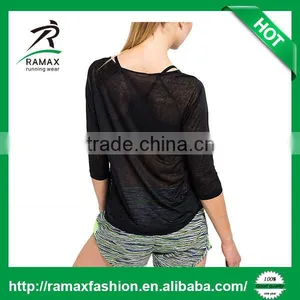 Ramax Custom Women Crew Neck 3/4 Sleeve Semi-sheer Running T Shirt thumbnail-3