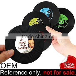 Promotional Custom Soft PVC Retro Turntable Black Vinyl Record Coaster thumbnail-1