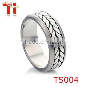 Titanium Mens Wedding Ring With Silver Chain Inlay, Titanium Silver 316l Stainless Steel Rings thumbnail-1