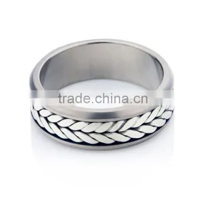 Titanium Mens Wedding Ring With Silver Chain Inlay, Titanium Silver 316l Stainless Steel Rings thumbnail-3