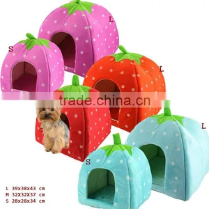 New Arrival Red Foldable Sponge Pet Dog Cat House Tent Bed Strawberry Shape Warm Kennel L thumbnail-1