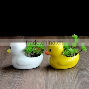 Cute Mini Duck Ceramic Pot Home Desktop Decoration Bonsai Flower Pots thumbnail-3