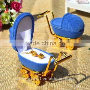 Adroable Blue Velvet Baby Stroller Antique Style Ring Box thumbnail-1