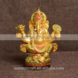 Golden Hindu God Ganesha Figurines Indian Wedding Gift Items thumbnail-1