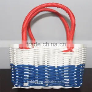 Handmade Plastic Woven Basket With Handles thumbnail-2