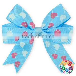 Blue Heart Pattern Grooming Bows Baby Kids Hair Ribbon Boutique Wholesale Style Hair Bows thumbnail-1
