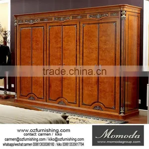 YB29 Italian Antique Carved Wooden Bedroom Furniture, Large 6 Doors Design Wardrobe, Luxury Villa Closet thumbnail-1