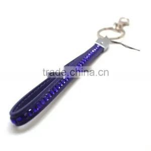 Purple Promotion Gift PU Leather Key Chain With Crystal Gem, Swivel Snap Hooks, Key Ring Accembly, Acrylic Gem Key Chain thumbnail-2