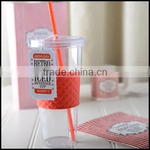 RETRO TREATS Popcorn PLASTIC ICED DRINKS Tumbler CUP WITH LID AND STRAW thumbnail-1