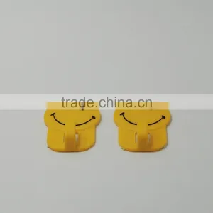 Set of 2 Yellow Smile Face Plastic Selve Adhesive Wall Hook thumbnail-2