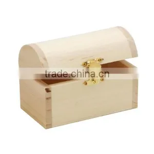 Unfinished Treasure Chest Style Hinged Wood Box thumbnail-1