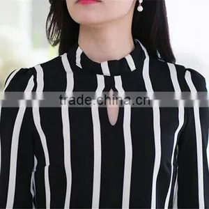 Fashion Korea Womens Stripe Blouse Long Sleeve Shirt Chiffon Slim Fit Tops thumbnail-5