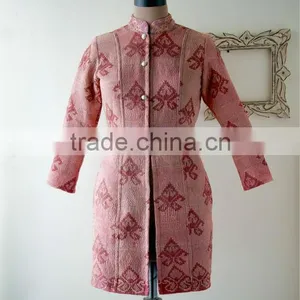 Vintage Kantha Long Accent Jacket in Dirty Pink ~ Medium thumbnail-1
