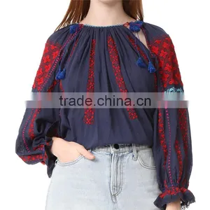 2017 OEM Common Dense Enbroidery Saree Blouse With Tasseled Ties thumbnail-2