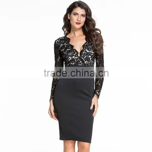 Professional Beautiful Sexy Package Hip Dresses Deep V Long Sleeve One-piece Dress thumbnail-1